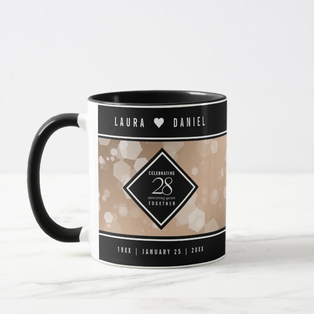 Mug 28e anniversaire du Mariage de lin élégant (Gauche)