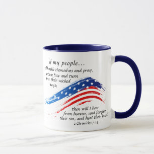 Mug 2 Chroniques 7:14 Prière, Drapeau USA