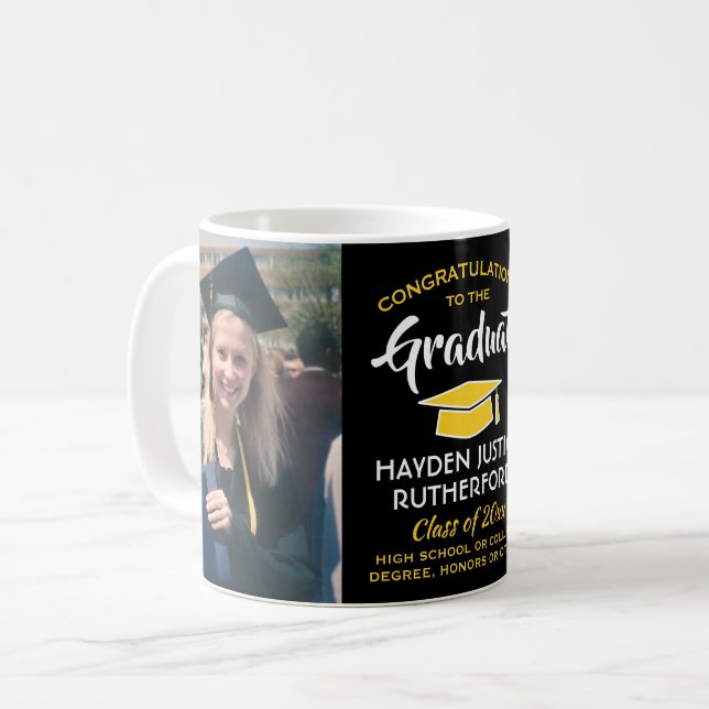 Mug 2 Félicitations à la Graduation Photo Black Gold J (Devant gauche)