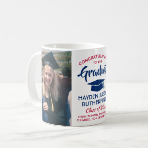 Mug 2 Félicitations à la Graduation Photo Rouge Blanc 