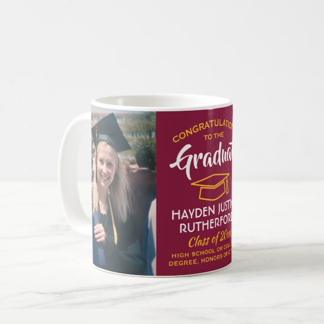 Mug 2 Félicitations à Maroon Red Gold Jaune (Devant gauche)