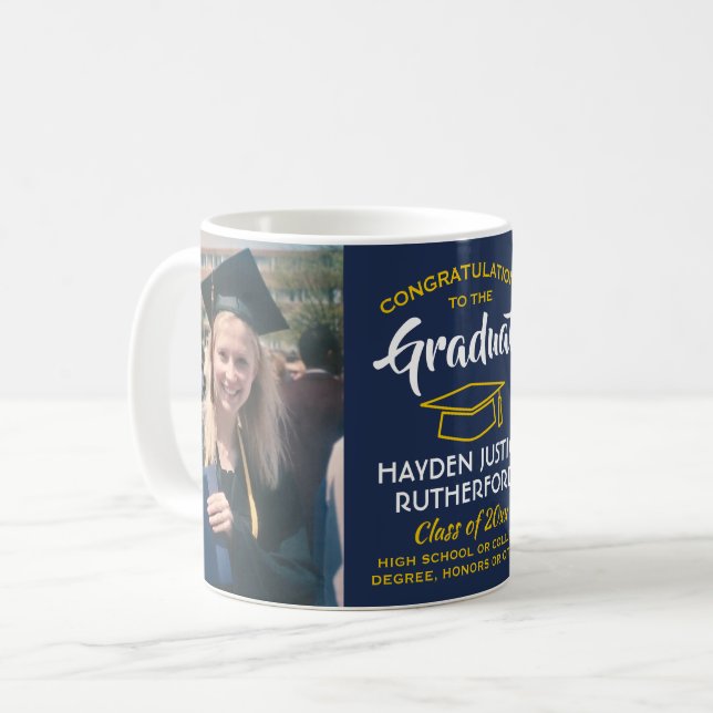 Mug 2 Félicitations pour la Graduation Photo Marine Bl (Devant gauche)