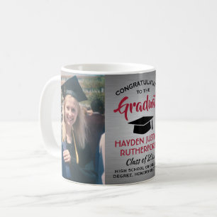 Mug 2 Graduation photo Brossé gris rouge et noir