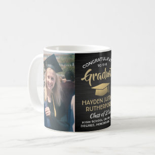 Mug 2 Graduation photo Brossé Noir Or et Blanc