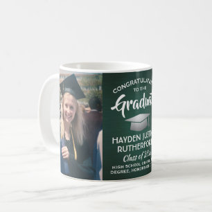 Mug 2 Graduation Photo Brossé vert foncé argent blanc
