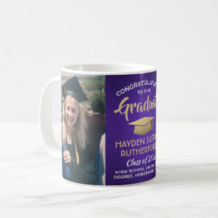 Mug 2 Graduation photo brossé violet or et blanc
