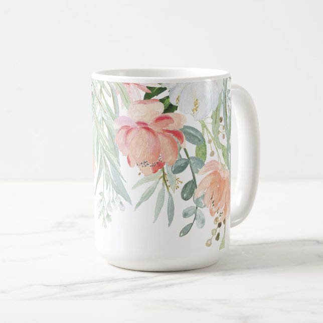 Mug #2 pâlissent l'aquarelle de vert sauge de pêche (Devant droit)