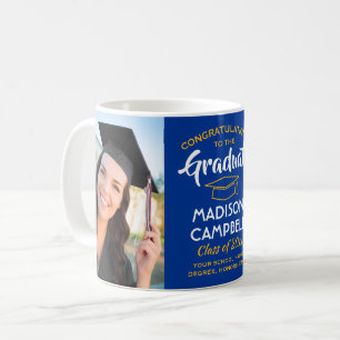 Mug 2 Photo Félicitations Diplômé Bleu Royal & Or