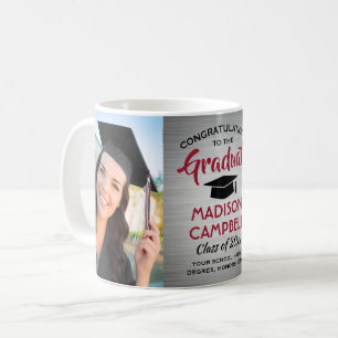 Mug 2 Photo Félicitations Diplômé Gris Brosse Rouge No