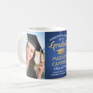 Mug 2 Photo Félicitations pour le Diplôme Bleu et Or B