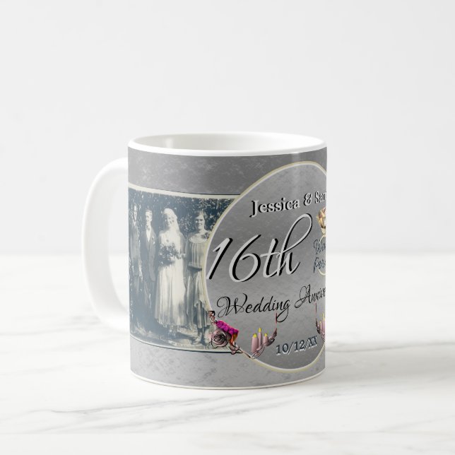 Mug 2 Photos 16ème anniversaire Mariage cire (Devant gauche)