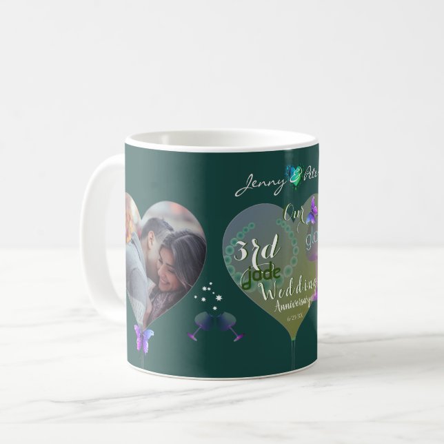 Mug 2 Photos 3ème anniversaire du Mariage Jade Glass (Devant gauche)