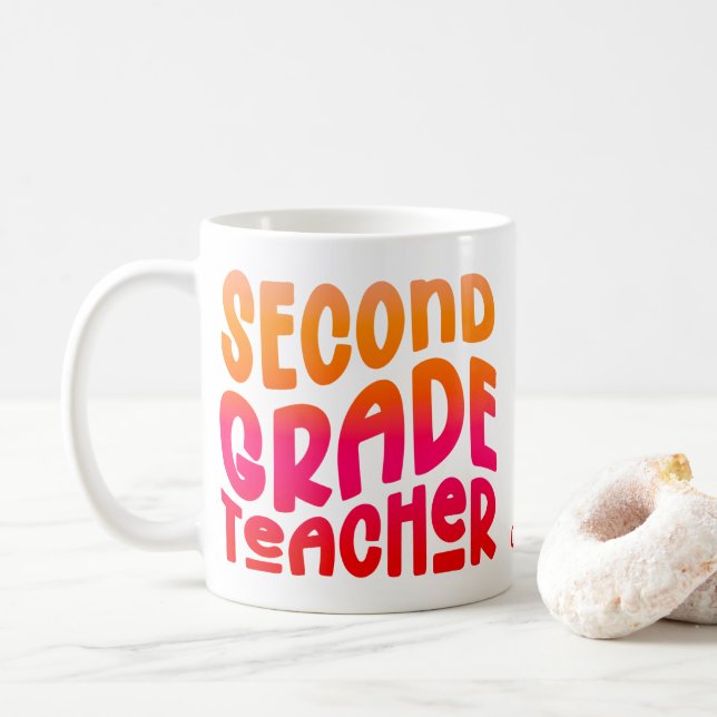 Mug 2nd Grade Teacher Orange Red Ombre Text  (Avec donut)
