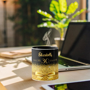 Mug 30e anniversaire noir nom or élégant