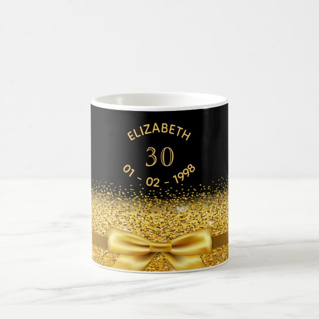 Mug 30e anniversaire noir or classique élégant nom arc (Centre)