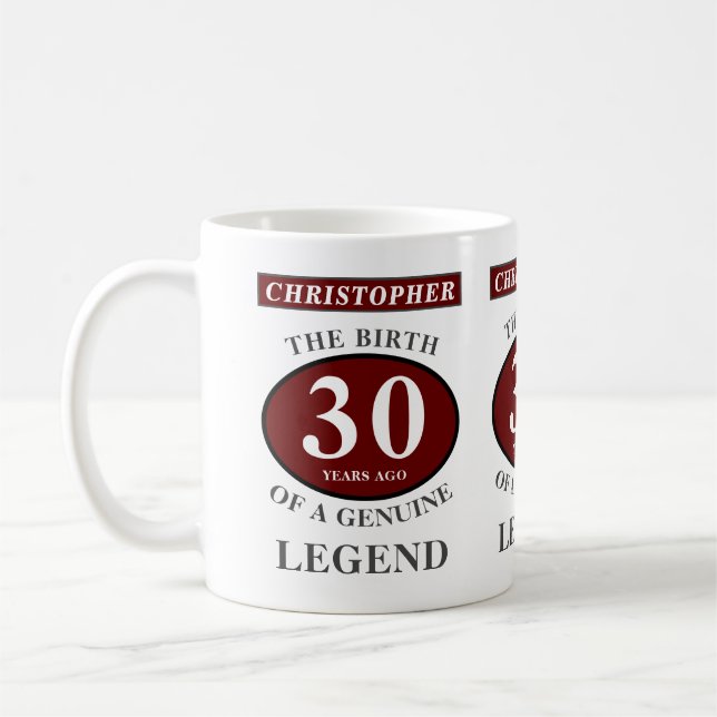 Mug 30e anniversaire Red Genuine Legend Ajouter votre  (Gauche)