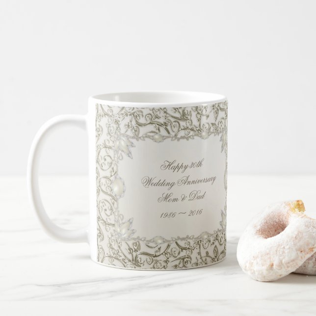Mug 30ème anniversaire de mariage de perle élégante (Avec donut)