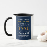 30th Birthday 1992 Ajouter Nom Vintage Blue Gold