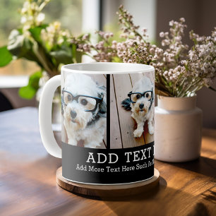 Mug 3 Collage photo 2 lignes de texte — CAN Edit Black