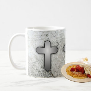 Mug 3 Croix Argentées Argent et Blanc