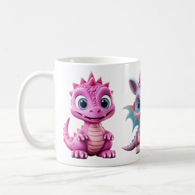 Mug 3 mignonne bouge de dragon rose pour les enfants (Gauche)