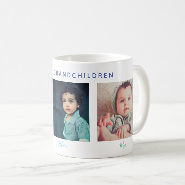 Mug 3 Photo Grands Enfants Noms Script Type de police (Devant droit)