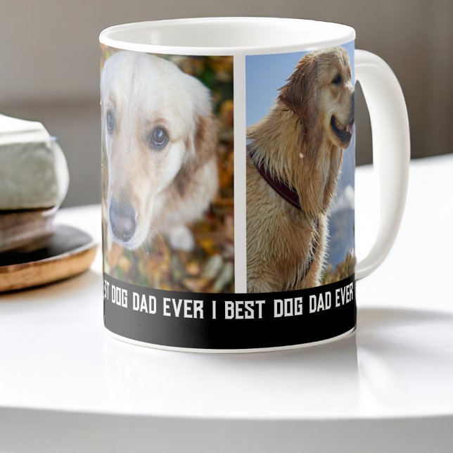 Mug 3 Photo Meilleur Chien Papa Jamais (3 Photo Best Dog Dad Ever Coffee Mug from Ricaso. Add own photos & text. Great Father's day gift )