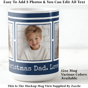 Mug 3 Photos, Long Message, Moderne Bleu Foncé P31