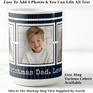 Mug 3 Photos, Long Message, Navy Black Moderne P31