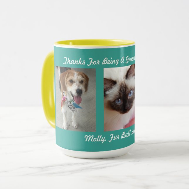 Mug 3 Photos pour animaux de compagnie avec message et (Devant gauche)