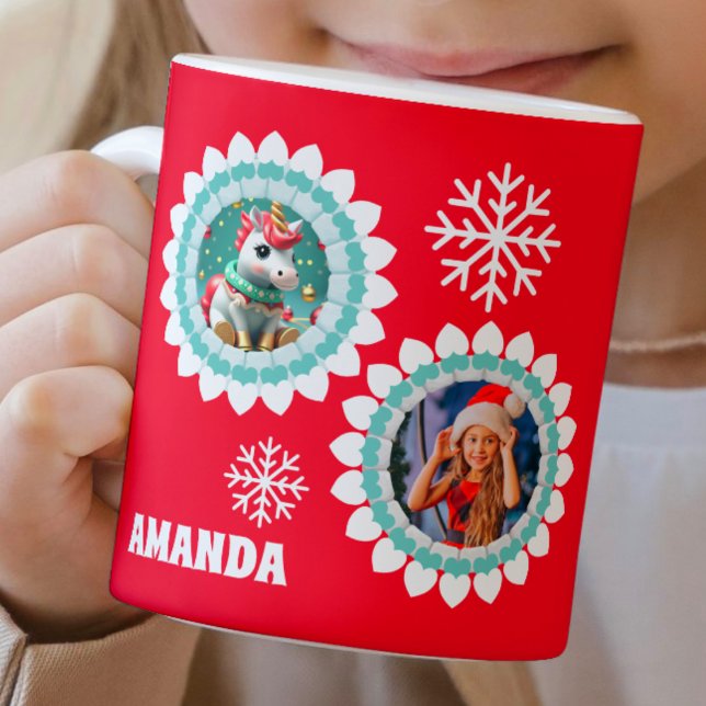 Mug 3D Unicorne Noël Personnalisé Enfants Photo (Créateur téléchargé)