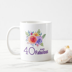 Mug 40 et texte fabuleux - Aquarelle Bouquet floral