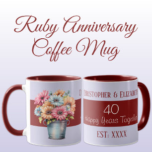 Mug 40e anniversaire de rubis fleurs noms pourpre