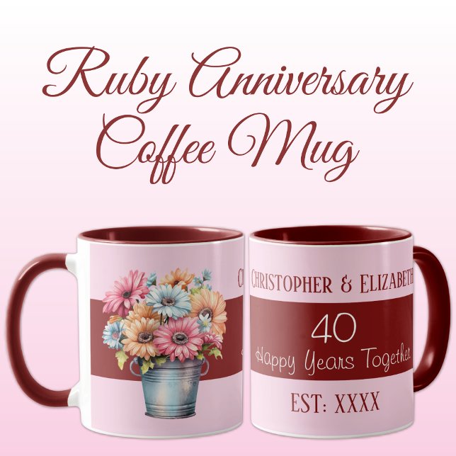 Mug 40e anniversaire de rubis fleurs noms rose (Créateur téléchargé)