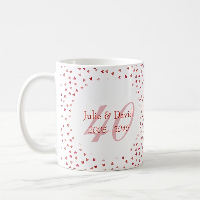 Mug 40e anniversaire du Mariage Ruby Hearts Confetti (Gauche)