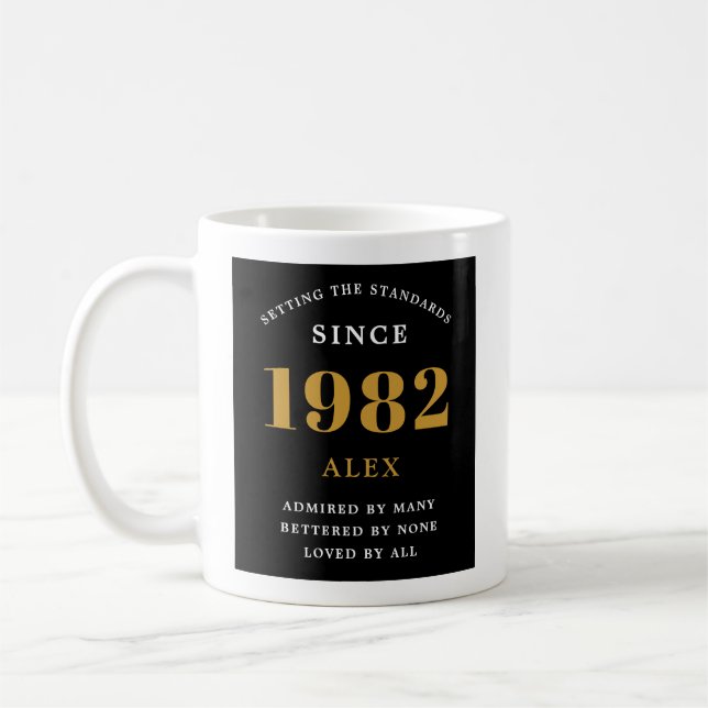 Mug 40e anniversaire Nom 1982 Black Gold Elegant Chic (Gauche)