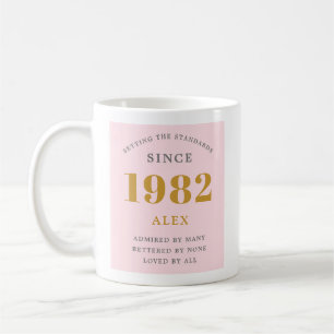 Mug 40e anniversaire Nom 1982 Rose Grey Elegant Chic