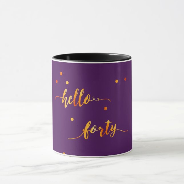 Mug 40e anniversaire or violet bonjour 40 typographie (Centre)