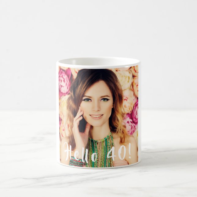 Mug 40e anniversaire photo bonjour 40 femme (Centre)