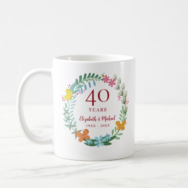 Mug 40e anniversaire Ruby Floral Butterfly Wreath (Gauche)