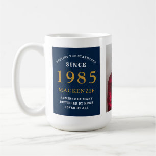 Mug 40th Birthday 1985 Blue Gold Ajouter Nom Photo Gra
