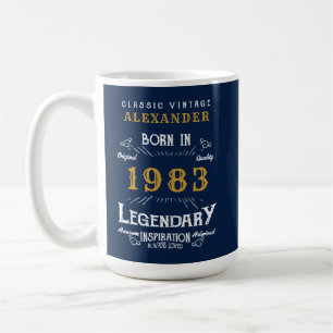 Mug 40th Birthday Born 1983 Ajouter Nom Blue Gold Lege