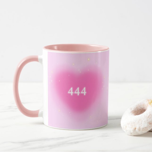 Mug 444 Moderne Coeur rose Numéro d'ange esthétique (Avec donut)