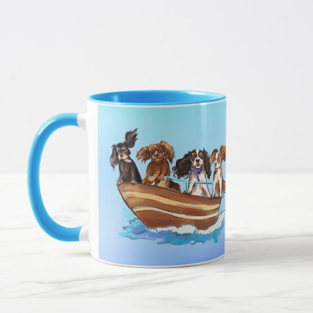 Mug 4 Cavalier King Charles Spaniels on a Boat (Gauche)