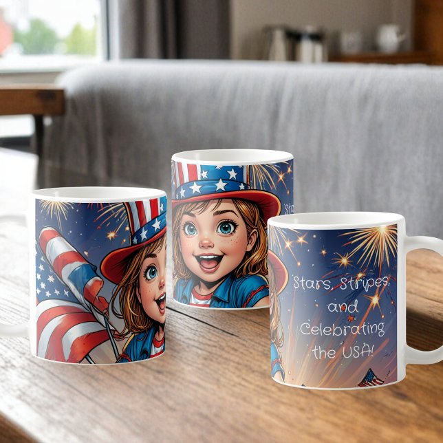 Mug 4 juillet de café de l'enfant patriotique (Créateur téléchargé)