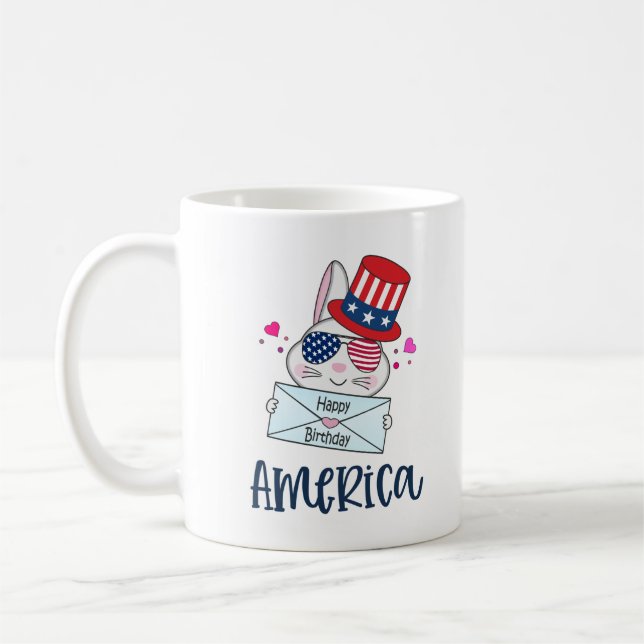 Mug 4 juillet lapin avec les Etats-Unis Drapeau lunett (Gauche)