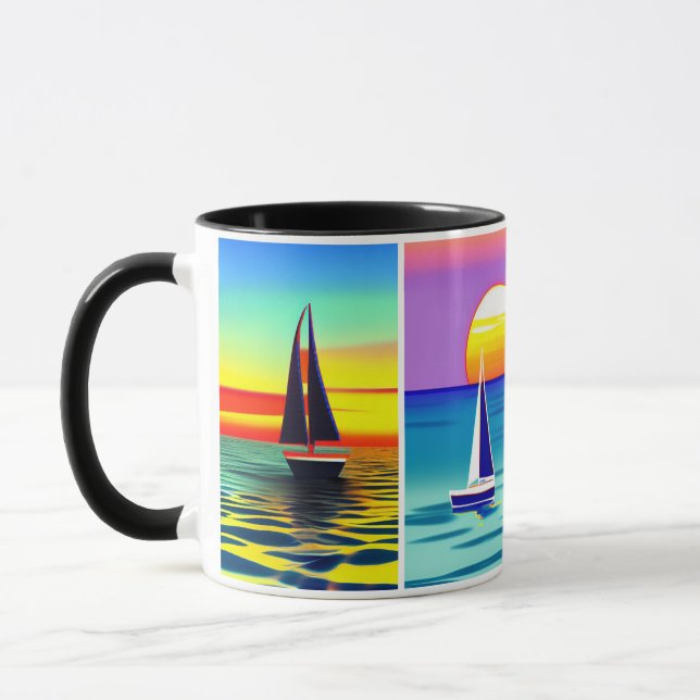 Mug 4 photo coucher de soleil de voilier détente (Gauche)