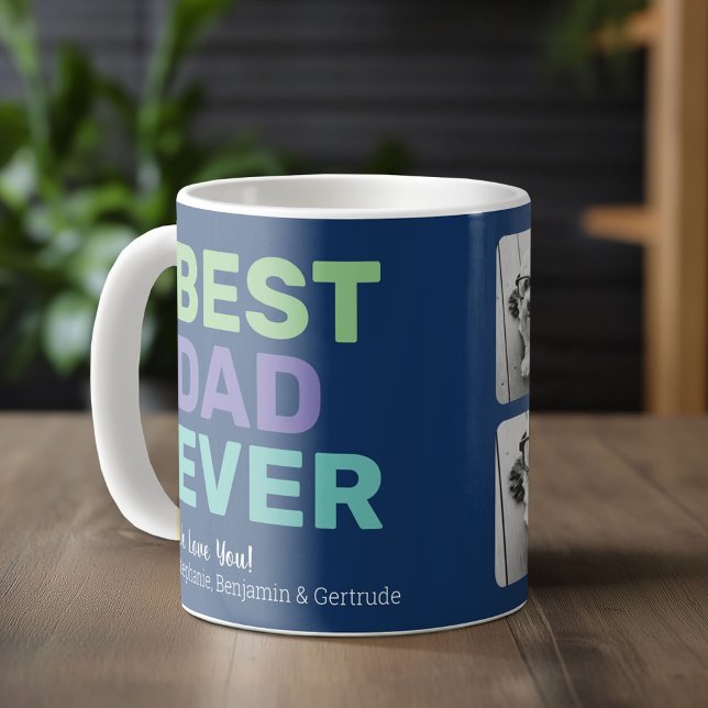 Mug 4 Photo Meilleur Père Jamais - Salutation Whimsica (Custom Photo Mug)