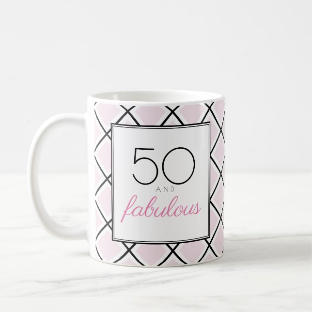 Mug 50 et fabuleux anniversaire rose (Gauche)
