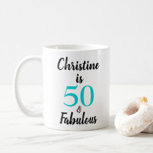 Mug 50 et fabuleux anniversaire Turquoise Blanc noir